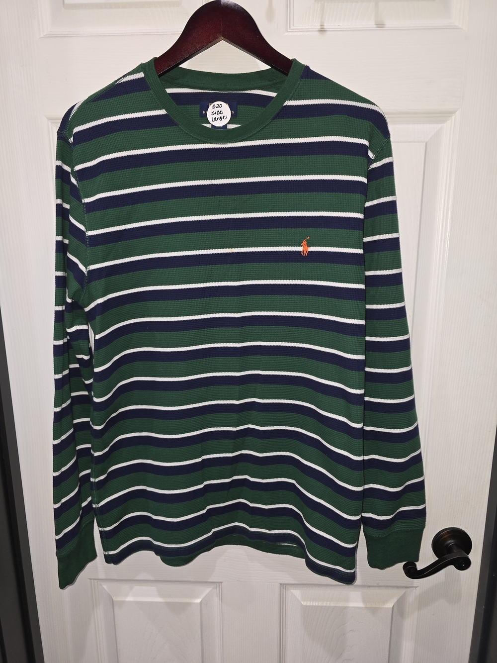 Polo by Ralph Lauren Green & Navy Striped Long-Sleeve Crewneck